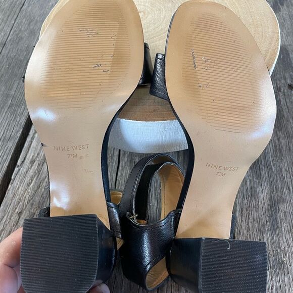 Nine West Chunky Heeled Leather Sandals Size 7.5M EUC - Picture 6 of 7